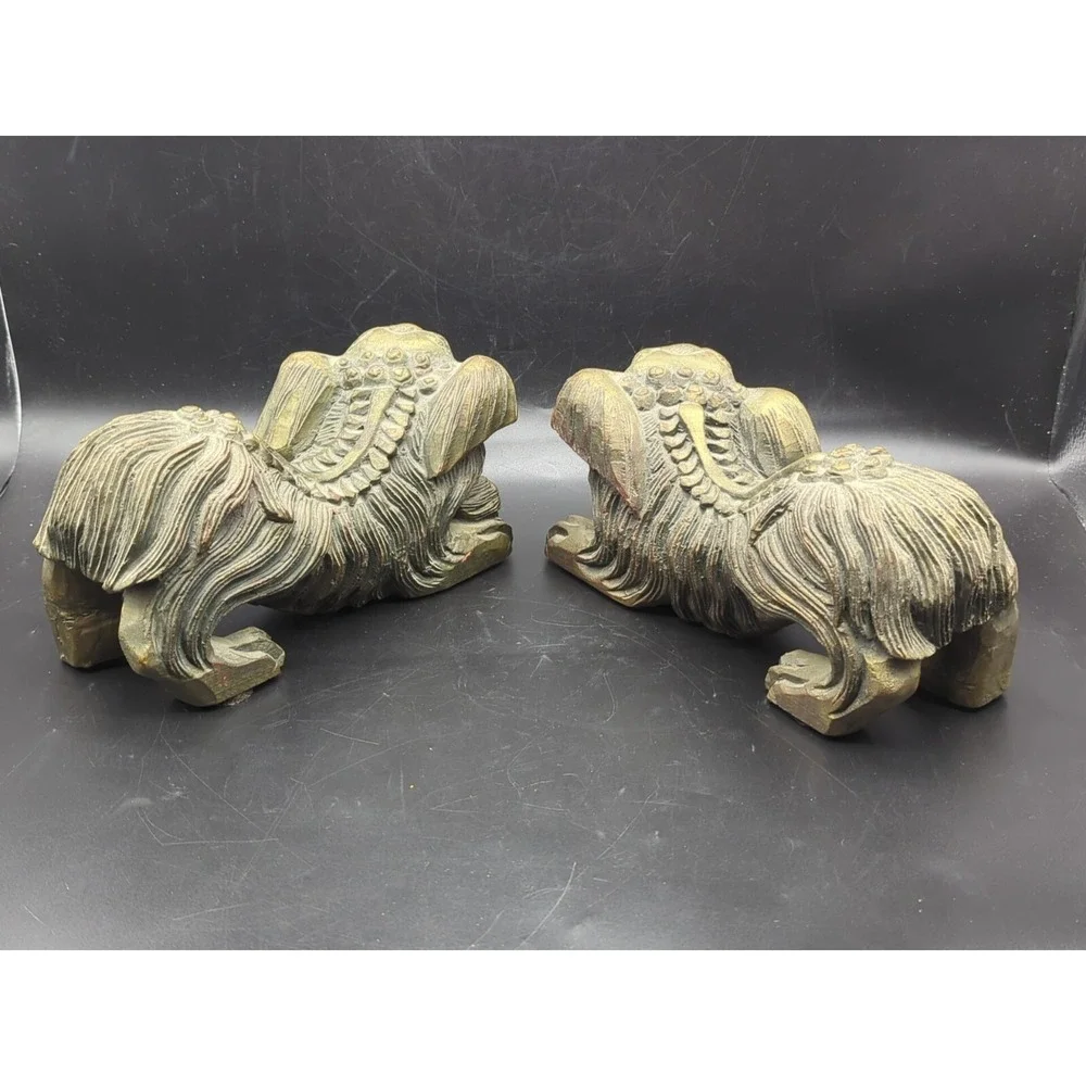 Pair of Vintage Chinese Gold Gilt Wood Carved Foo Dogs